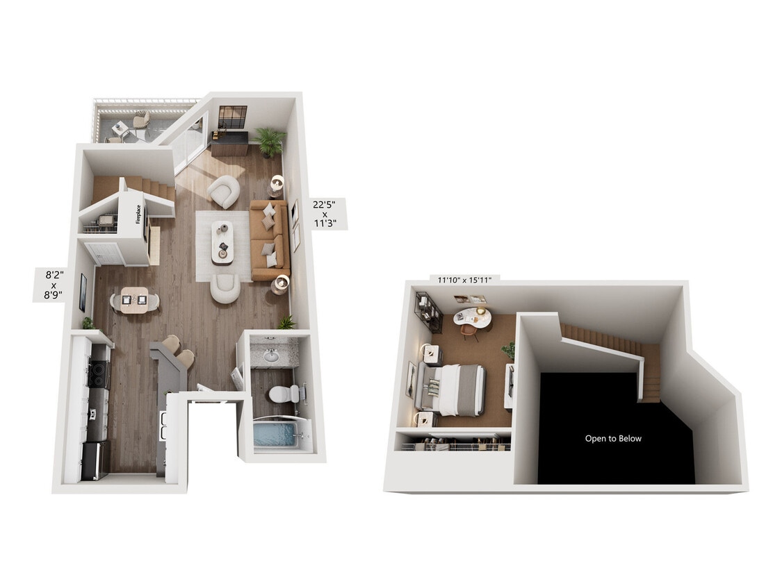 Floor Plan - 1 Bed, 1 Bath B