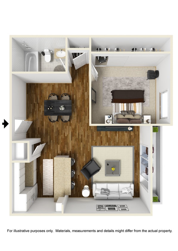 Floor Plan - 1 Bed 1 Bath Plan B 