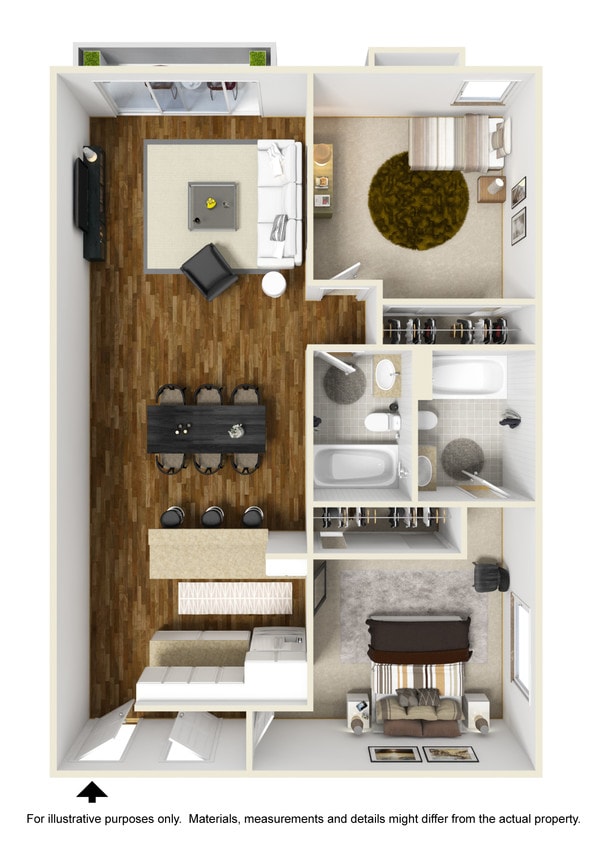 Floor Plan - 2 Bed 2 Bath Plan B 