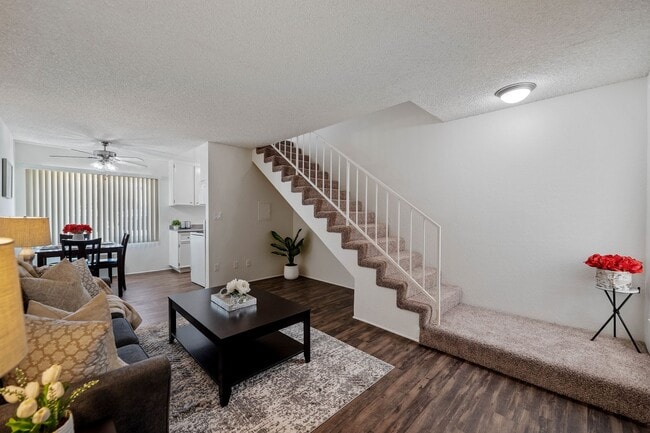 Spacious one bedroom townhome apartment in Tarzana, CA at the Terrace Apartments. Upgraded one bedroom apartment with ample storage, plank flooring, and natural light - The Terrace