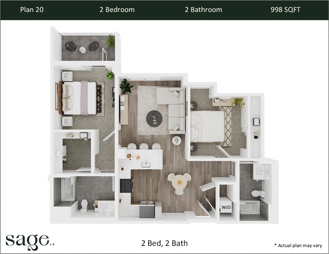 Floor Plan - 2 Bedroom, 2 Bath Plan 20