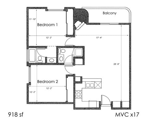 Floor Plan - 2BR 2BA - FLOOR PLAN A - 1400 MIDVALE