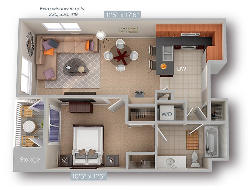 Floor Plan - 1 Bed 1 Bath 693