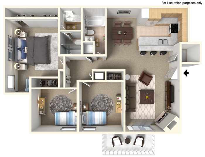 2BR/1BA - Two Bedroom One Bathroom