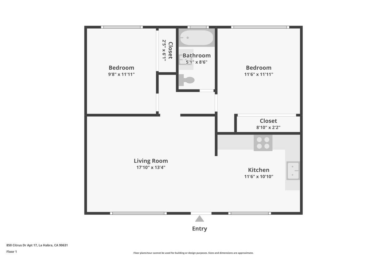 Floor Plan - 2 Bed 1 Bath