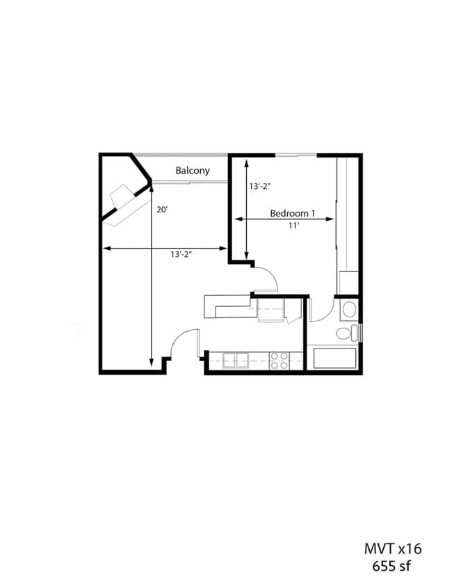 Floor Plan - 1BR 1BA - FLOOR PLAN B - 1441 MIDVALE