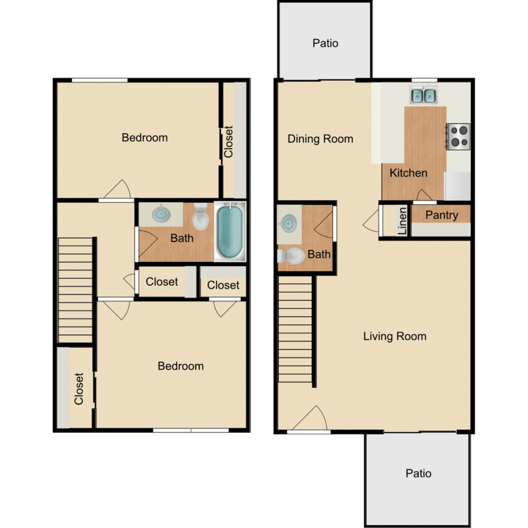 2b1.5b_840_210911.png - 2 Bed 1.5 Bath Townhome
