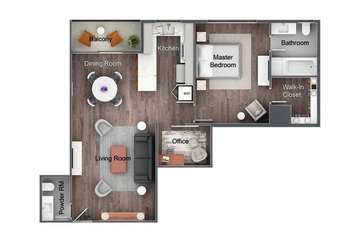 Floor Plan - 1 Bed 1.5 Bath - Office