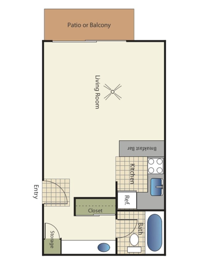 2D Rendering of a Studio Floor Plan - Studio