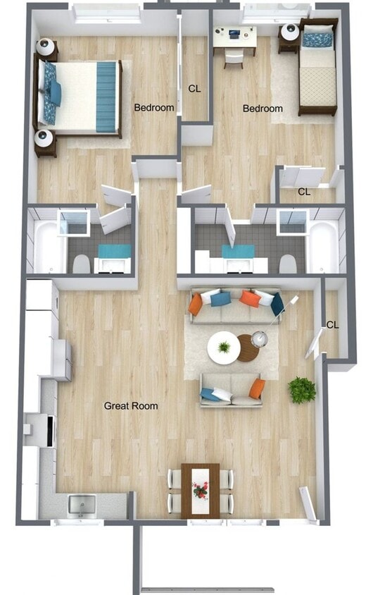 Floor Plan - 2 Bed 2 Bath | 985 sq ft | A1 | Downstairs 