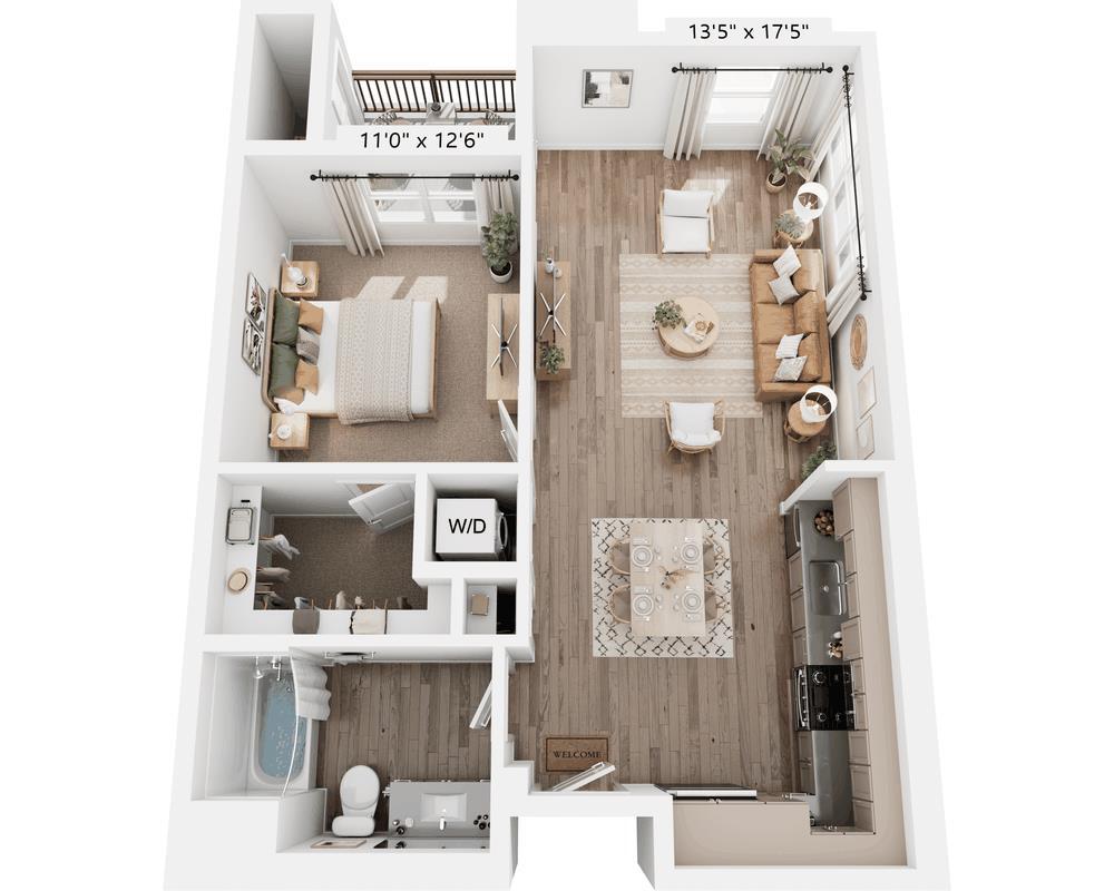Floor Plan - One Bedroom - A1A