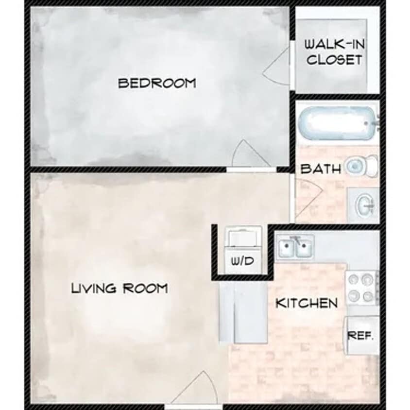 Floor Plan - 1BD/1BA (W&D) - Remodeled