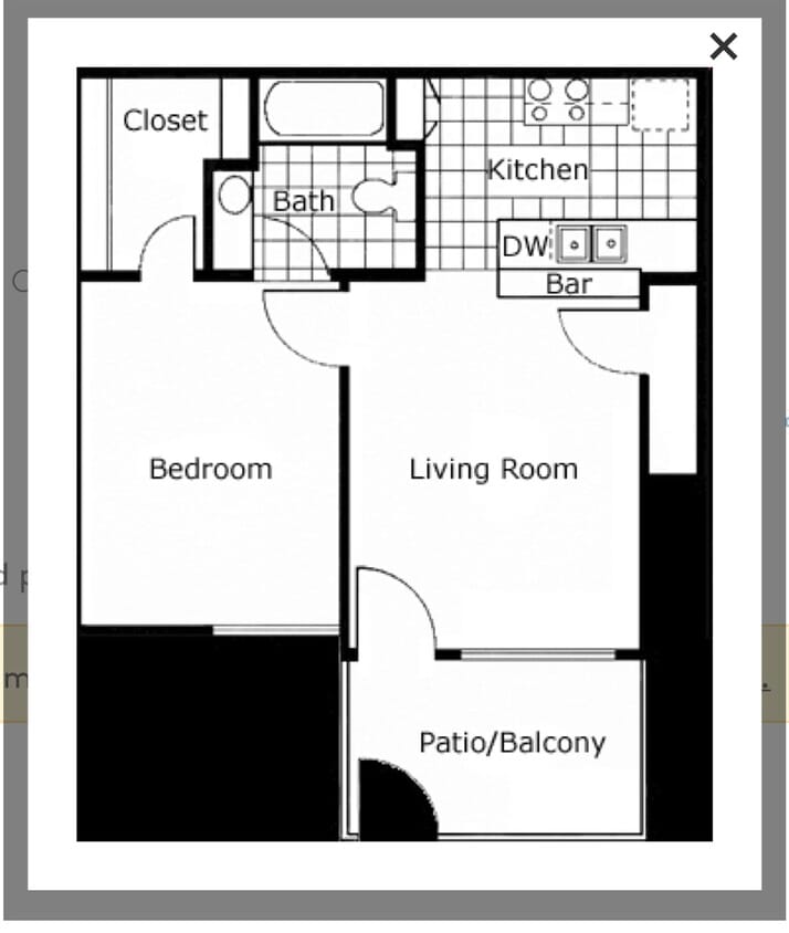 Floor Plan - 1 Bed / 1 Bath Upstairs + Patio