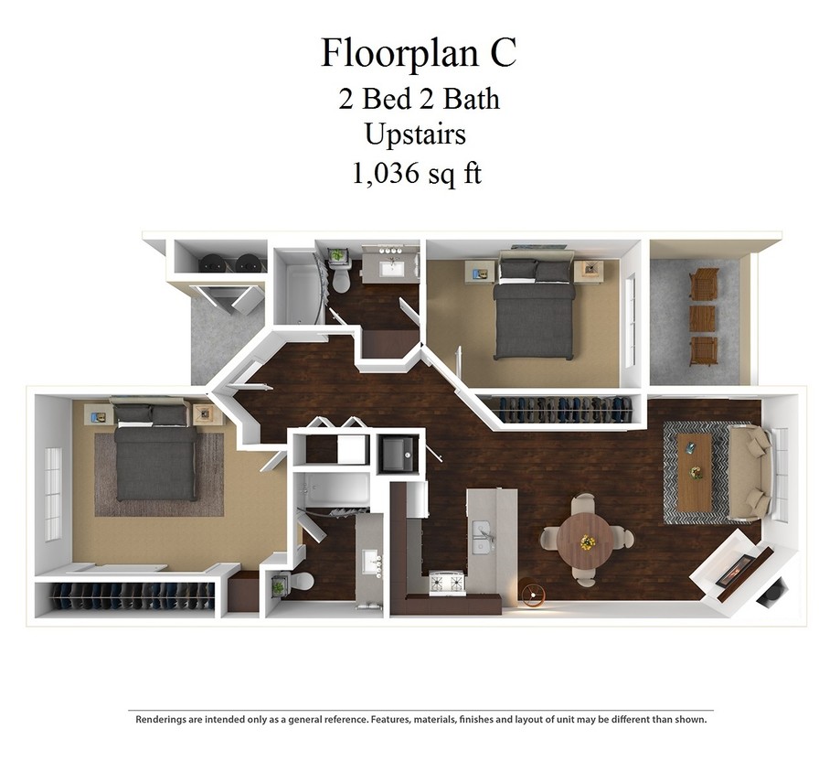 Floorplan C Upstairs - 1036 Sq Ft - 2-2CU