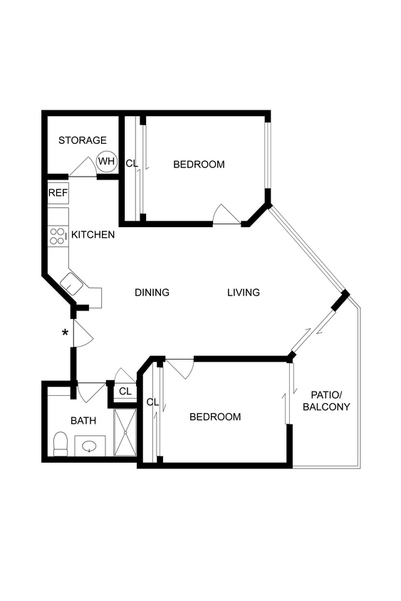 Floor Plan - 2 Beds 1 Bath (21A)