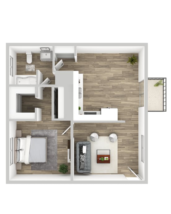 One-Bedroom One-Bathroom Floor Plan - 1x1XL