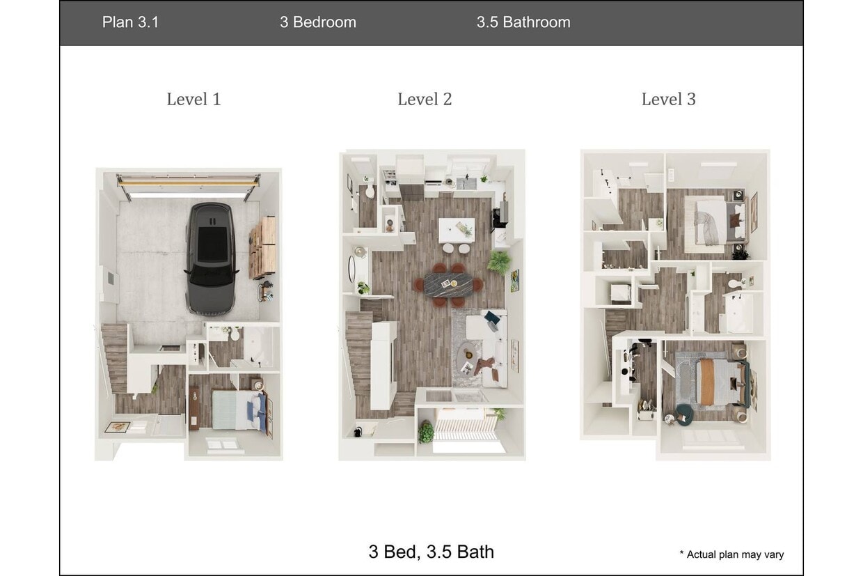 Floor Plan - 3 Bedroom, 3.5 Bath Townhouse Plan 3