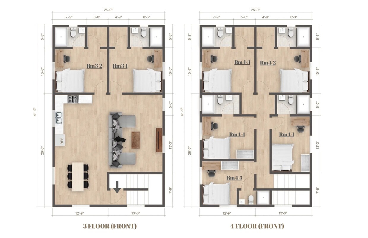 1299 1/2 Floor Plan - 1299 1/2 FL3 Private Suite in Shared 7B7B