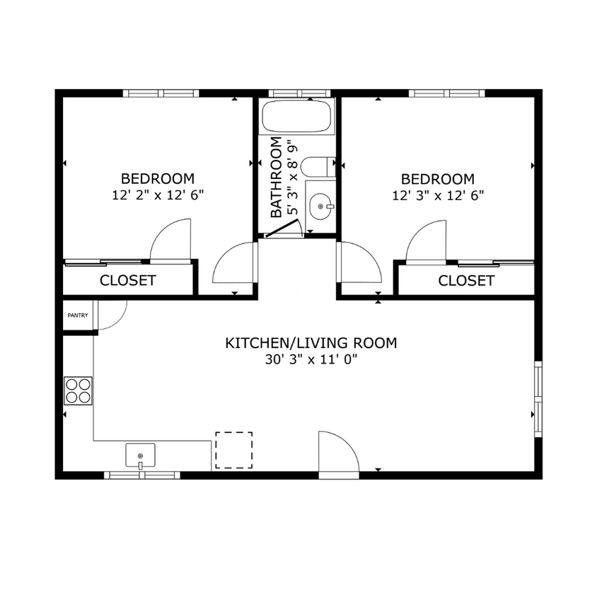 Floor Plan - 2 Bed, 1 Bath