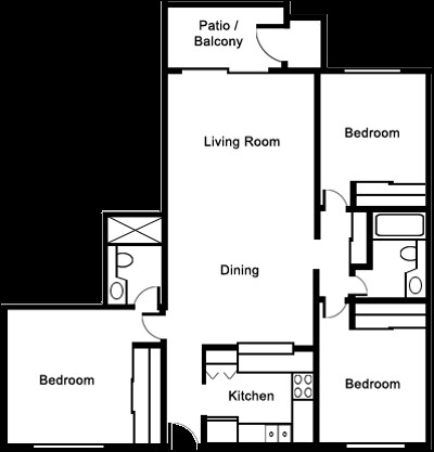 3 Bedroom 2 Bath - Plan E-3 Bedroom 2 Bath