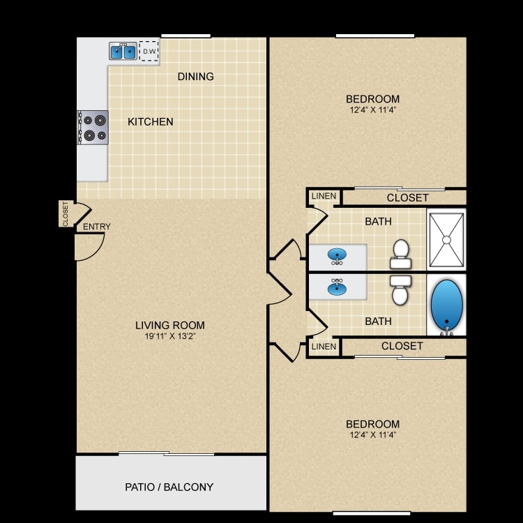 Two Bed Up - 2 Bed 2 Bath Up