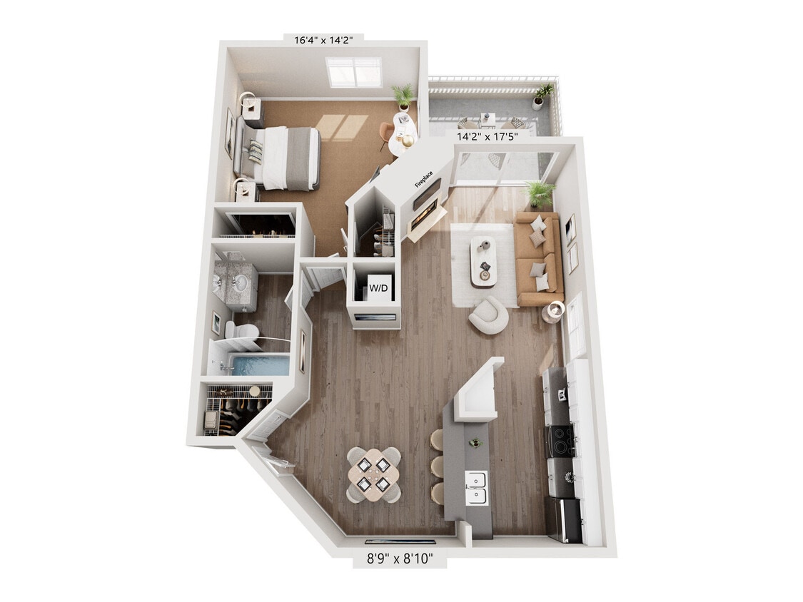 Floor Plan - 1 Bed, 1 Bath D
