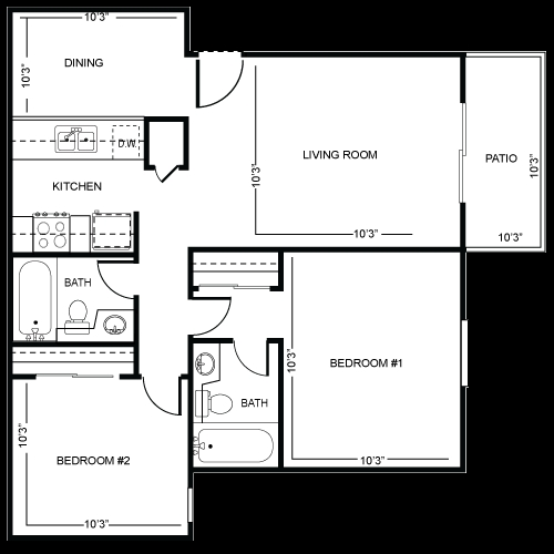 2BR/2BA - Plan A