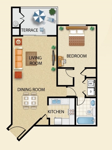 Plan H - Plan H- 1 bed 1 bath