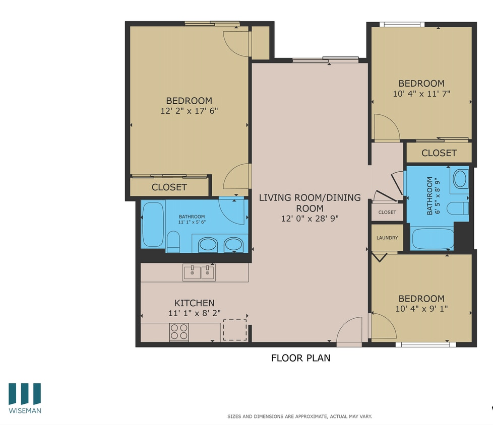 Floor Plan - Three-Bedroom Two-Bathroom - D