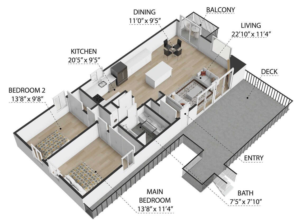 Floor Plan - 2 Bedroom, 1 Bathroom (Penthouse)