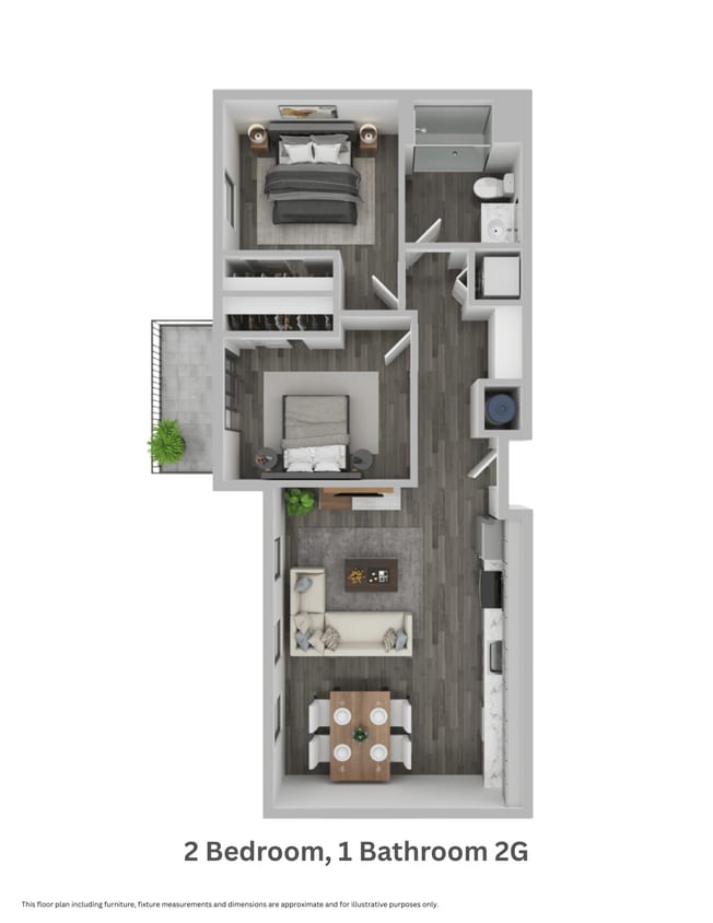 Floor Plan - Two Bedroom, One Bathroom 2G
