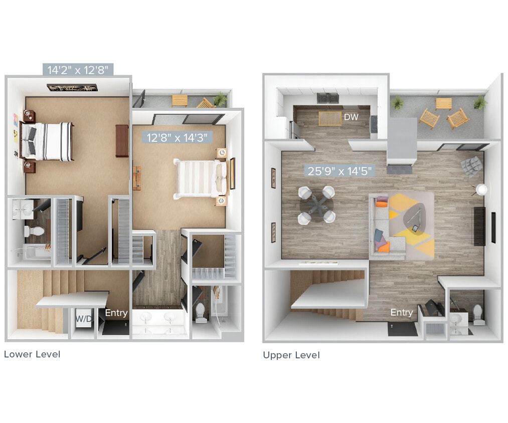 Floor Plan - A_2B2.5B_1250SF_202-207-222-Premier
