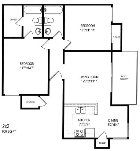 2 + 2 - Two Bedroom Two Bathroom