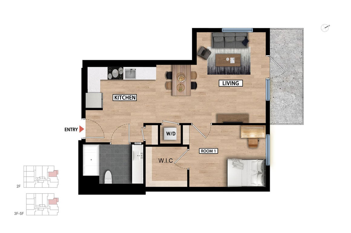 Floor Plan - 1 Bed 1 Bath - 690 sqft