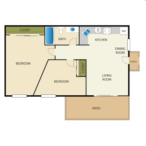 2BR/1BA - Two Bedroom, One Bathroom