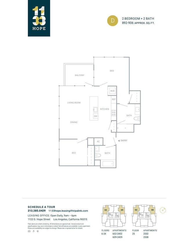 Floor Plan - 2 Bed 2 Bath - 899 sqft