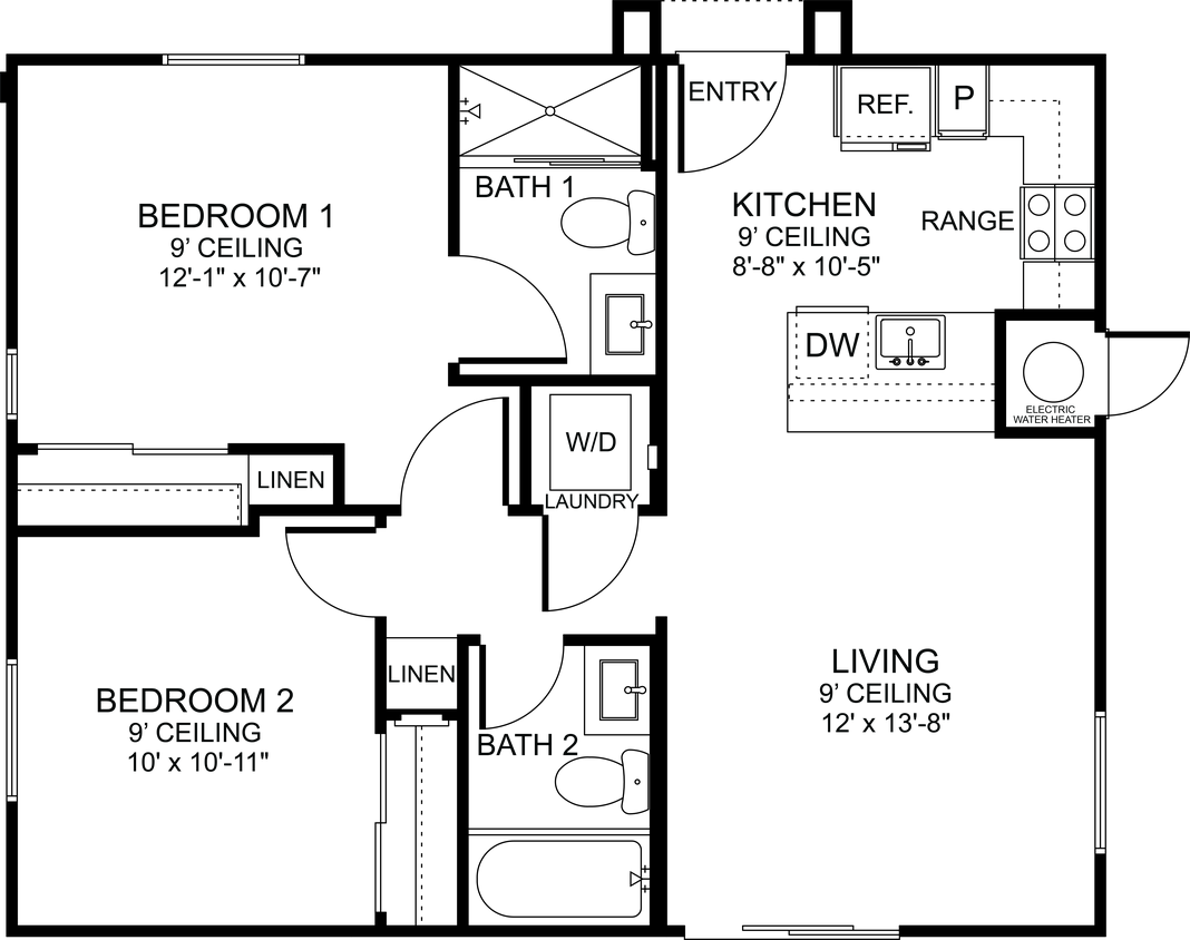 Floor Plan - Plan B1 - 2 Bed/2 Bath
