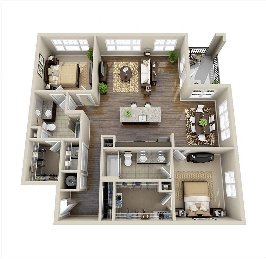 Floor Plan - 2 Bedroom + 2 Bath + Alcove