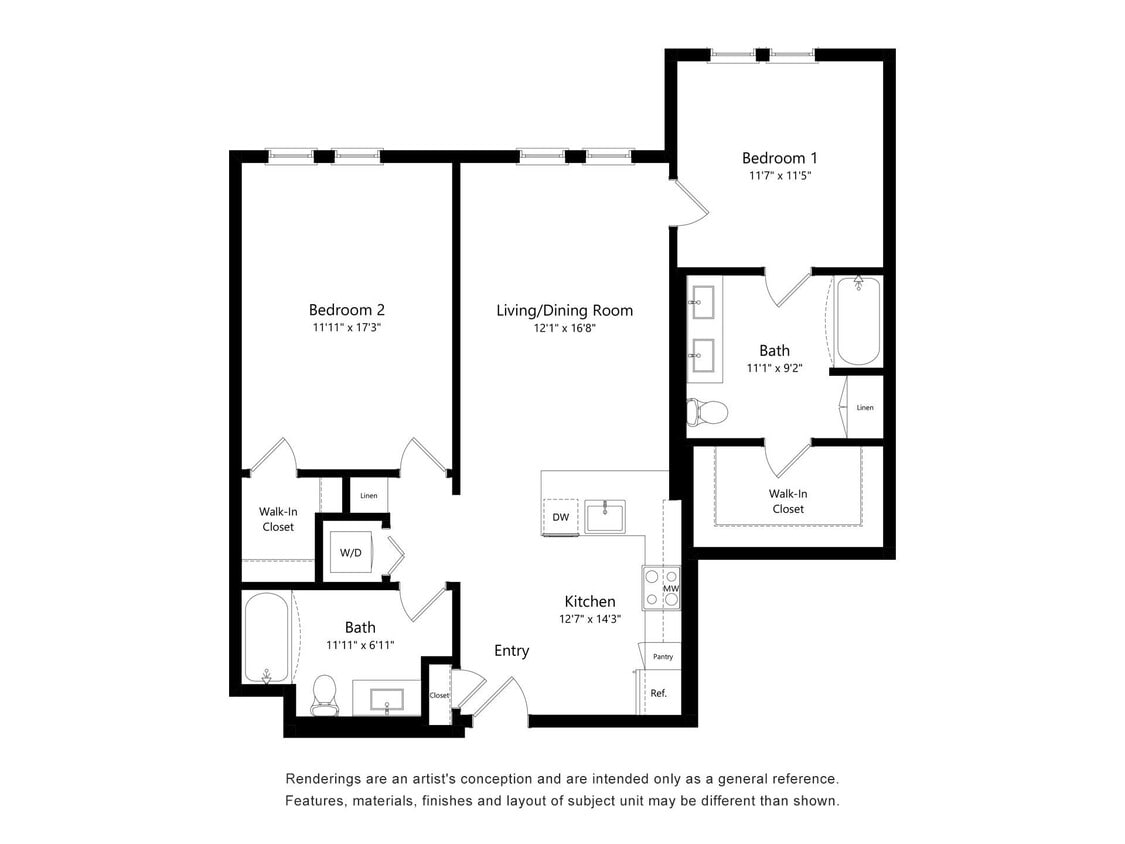 Floor Plan - 2-B2B.1 Two bed two bath