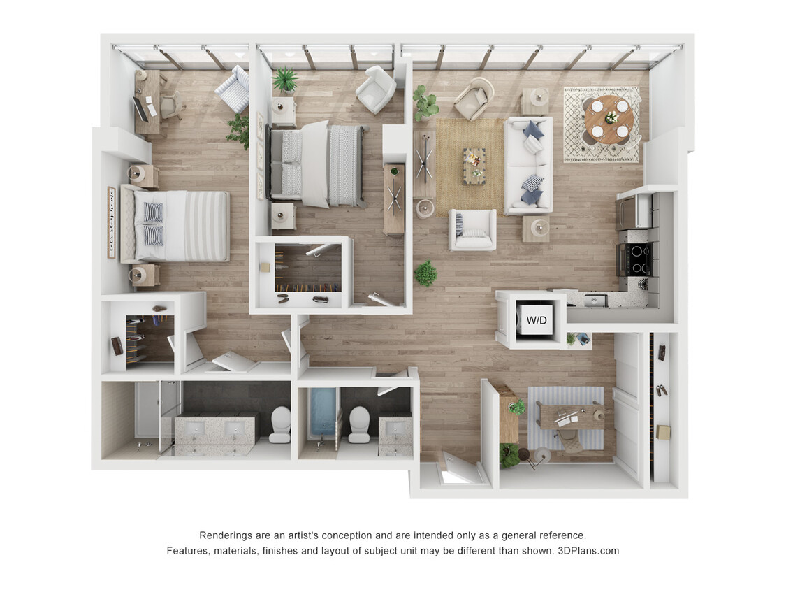 Floor Plan - 2 Bed 2 Bath +Den - 1277 sqft