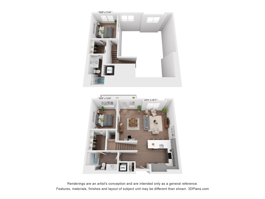 Floor Plan - 2 Bedroom, 2 Bath Townhome