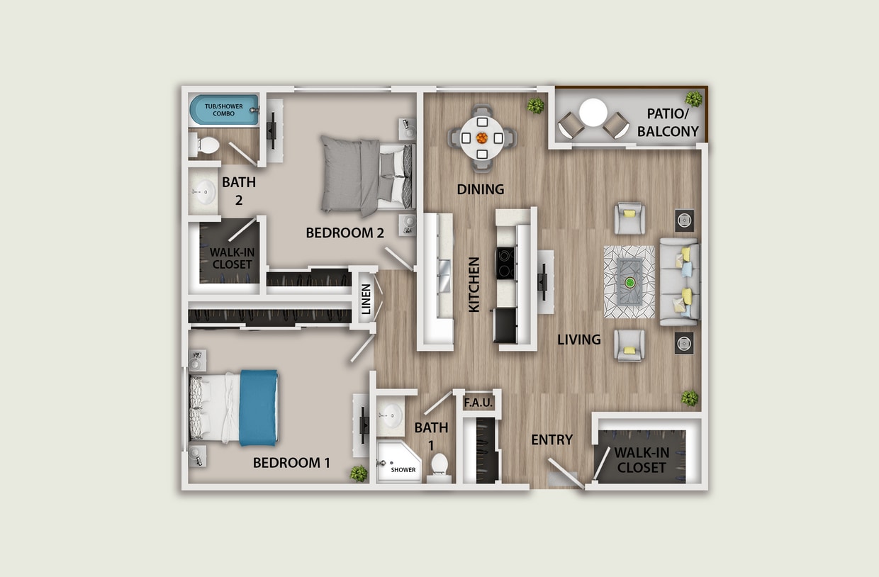Floor Plan - 2 Bedroom, 2 Bath