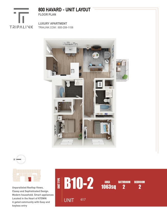 Floor Plan - 2 Bed 2 Bath - 1063 sqft
