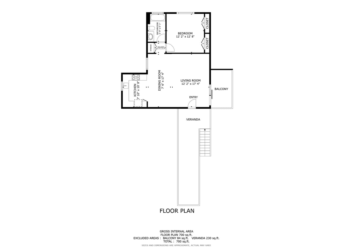Floor Plan - 1 Bedroom, 1 Bathroom
