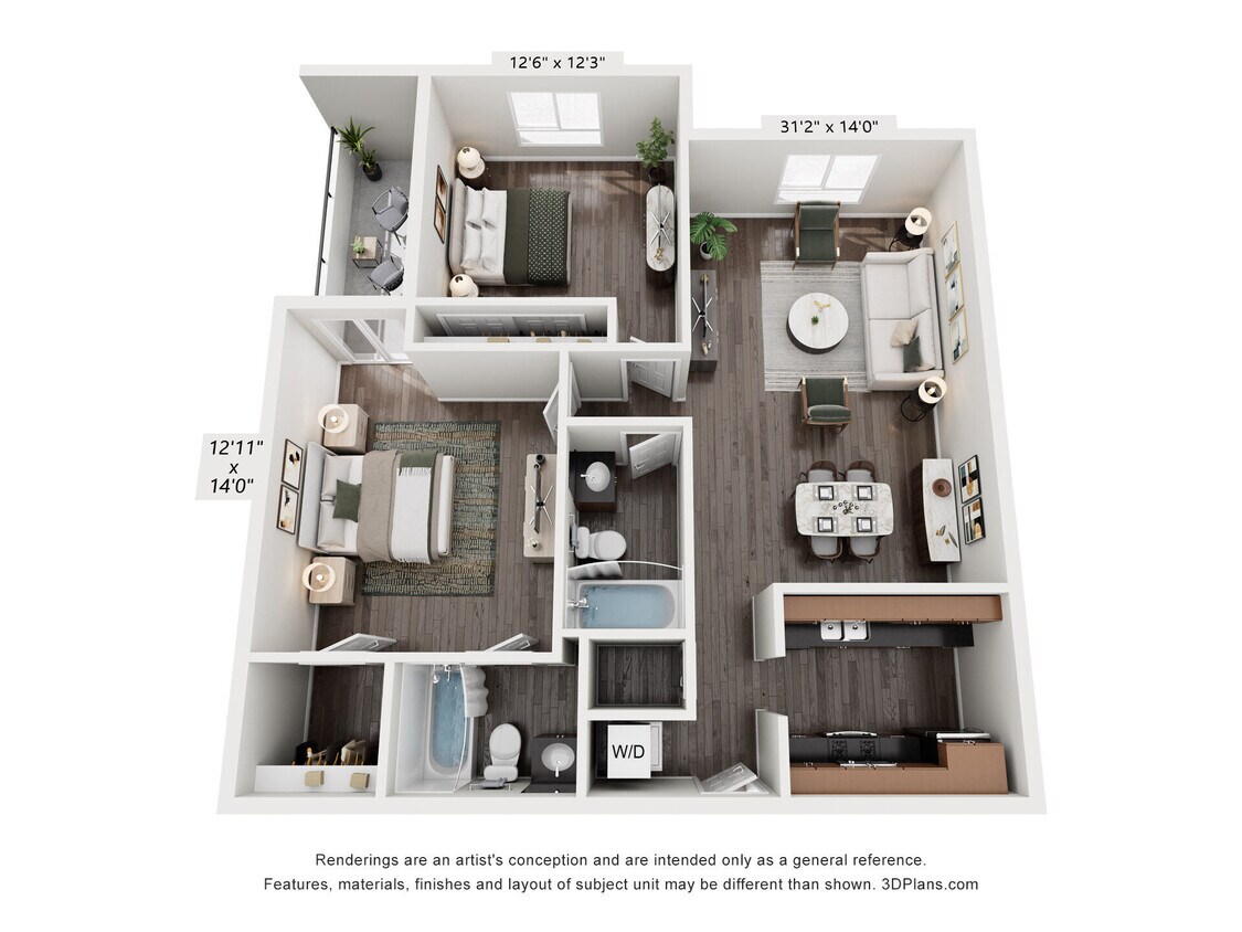 Floor Plan - 2 Bed, 2 Bath D