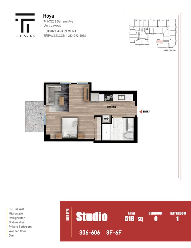 Floor Plan - Studio - 518 sqft