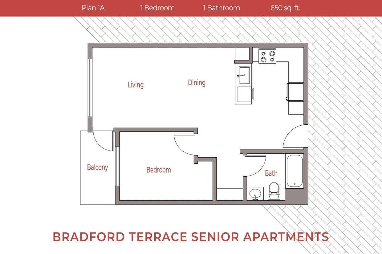 Floor Plan - 1 Bedroom, 1 Bath