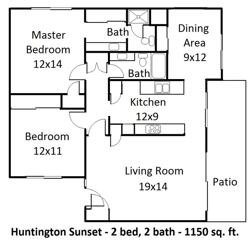 1,150 sq. ft. 2 Bdrm 2 Bath Floorplan - 2 Bedroom 2 Bath-Vinyl Plank & Carpet Floors