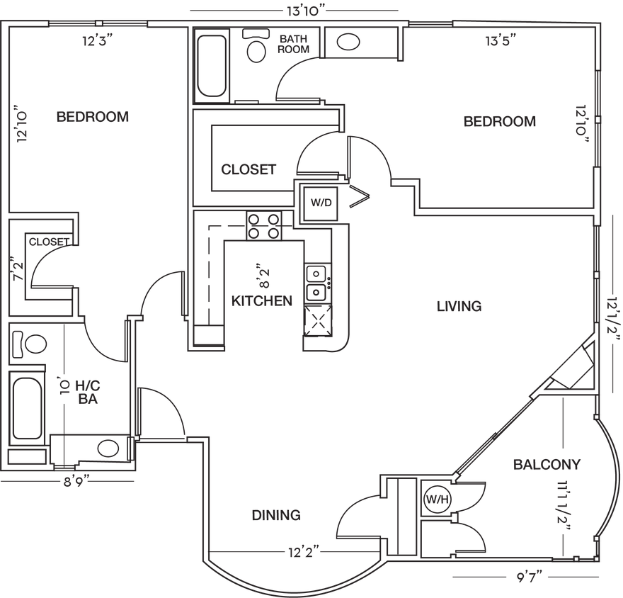 Floor Plan - 2 Bed 2 Bath Plan A Large 