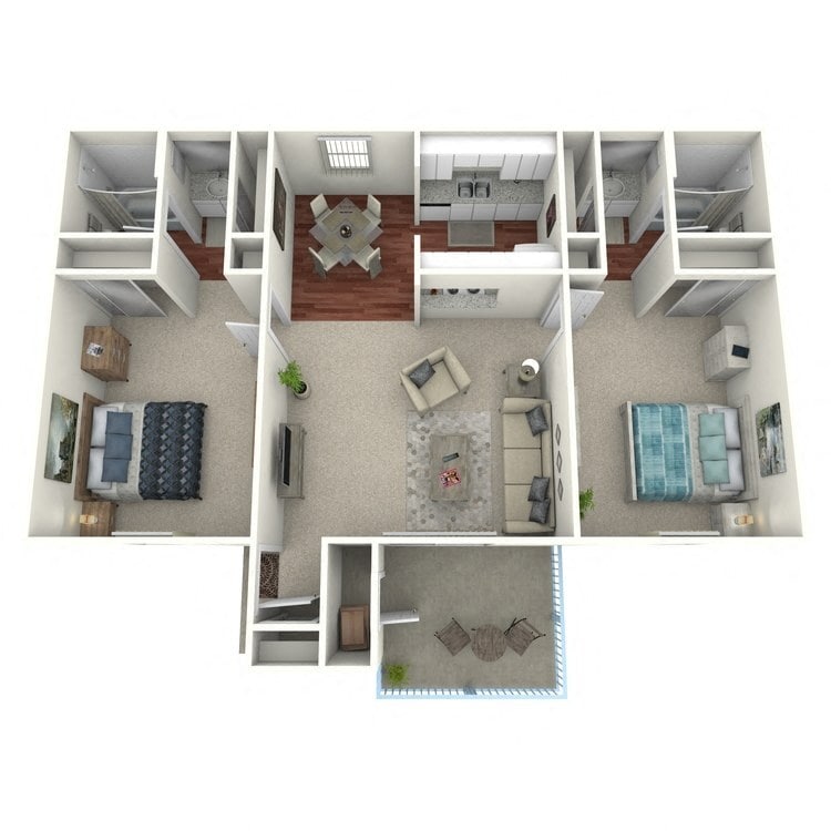 Floor Plan - Two Bed Two Bath Plan D